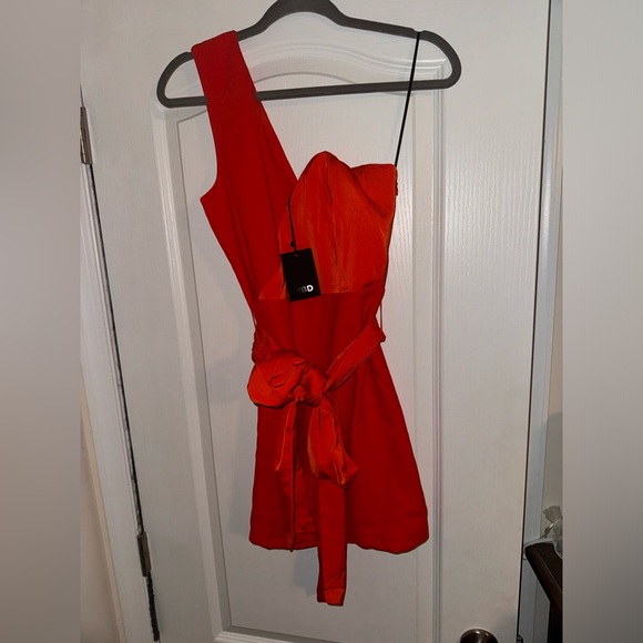 Red-Orange One Shoulder Cocktail Dress - Picture 2 of 4